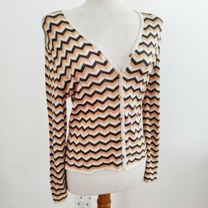 Chevron Print Cardigan • by Laundry • Orange, Gray & White • Fits Small to Med